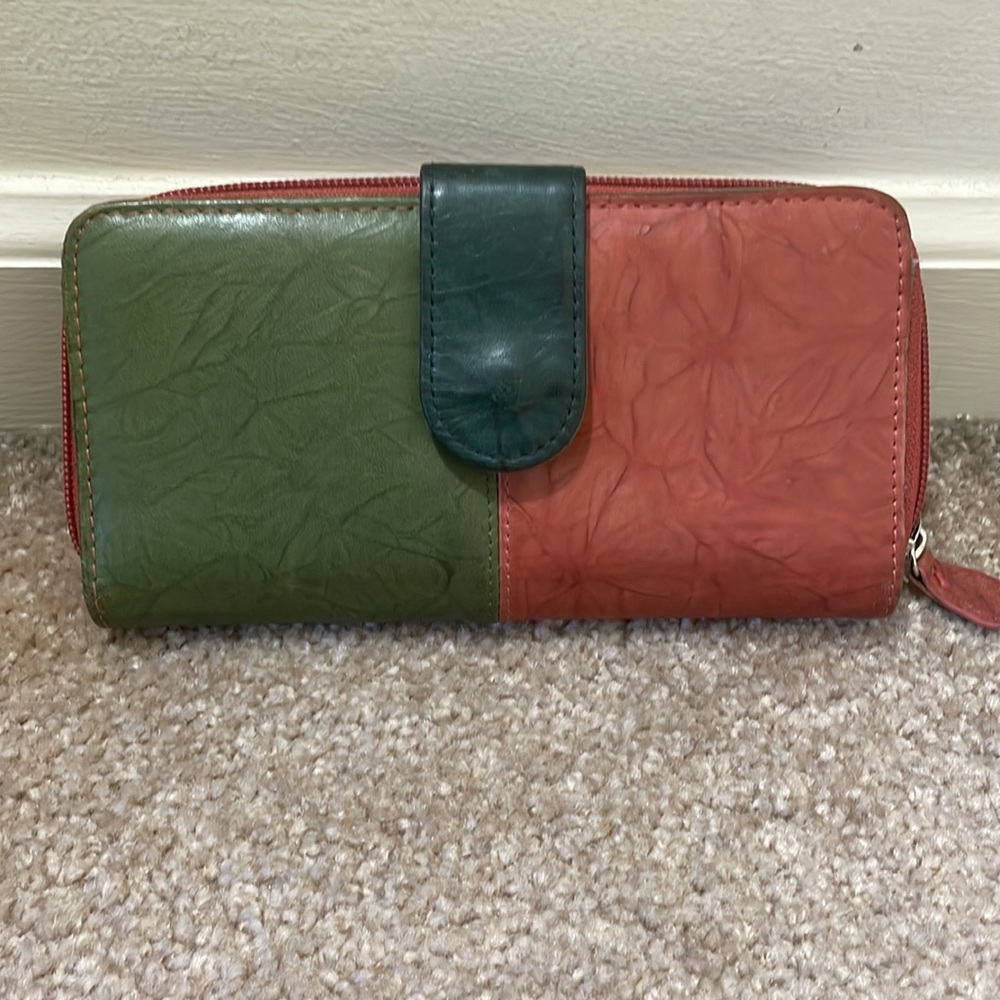 Genuine Leather Two Tone Large Wallet Clutch With Multiple Pockets Wallet